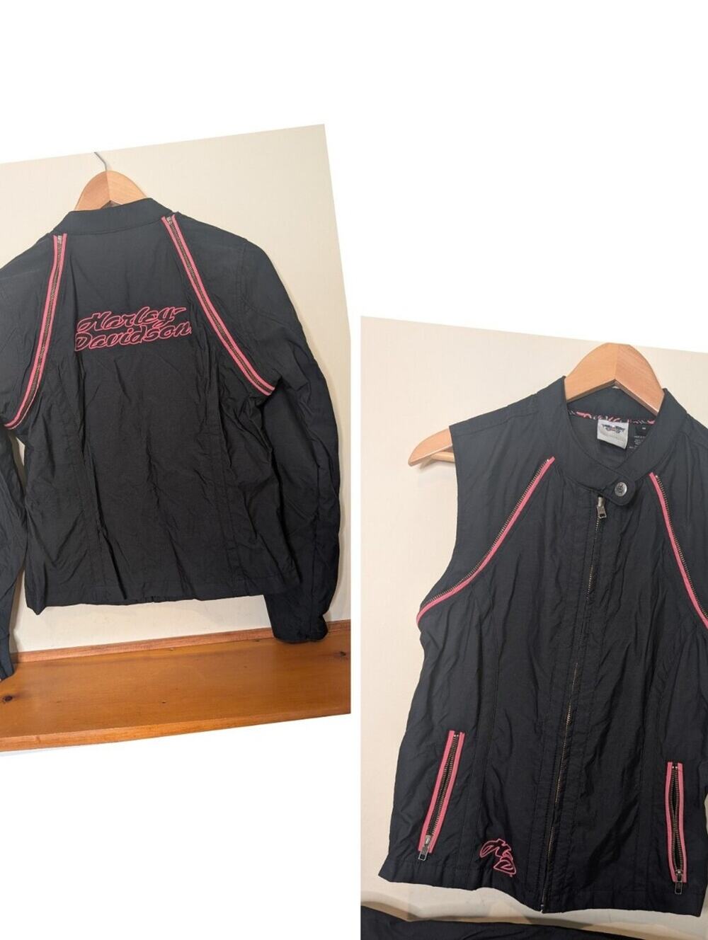 Harley Davidson Women's Convertible Black Pink Zip Jacket Vest M